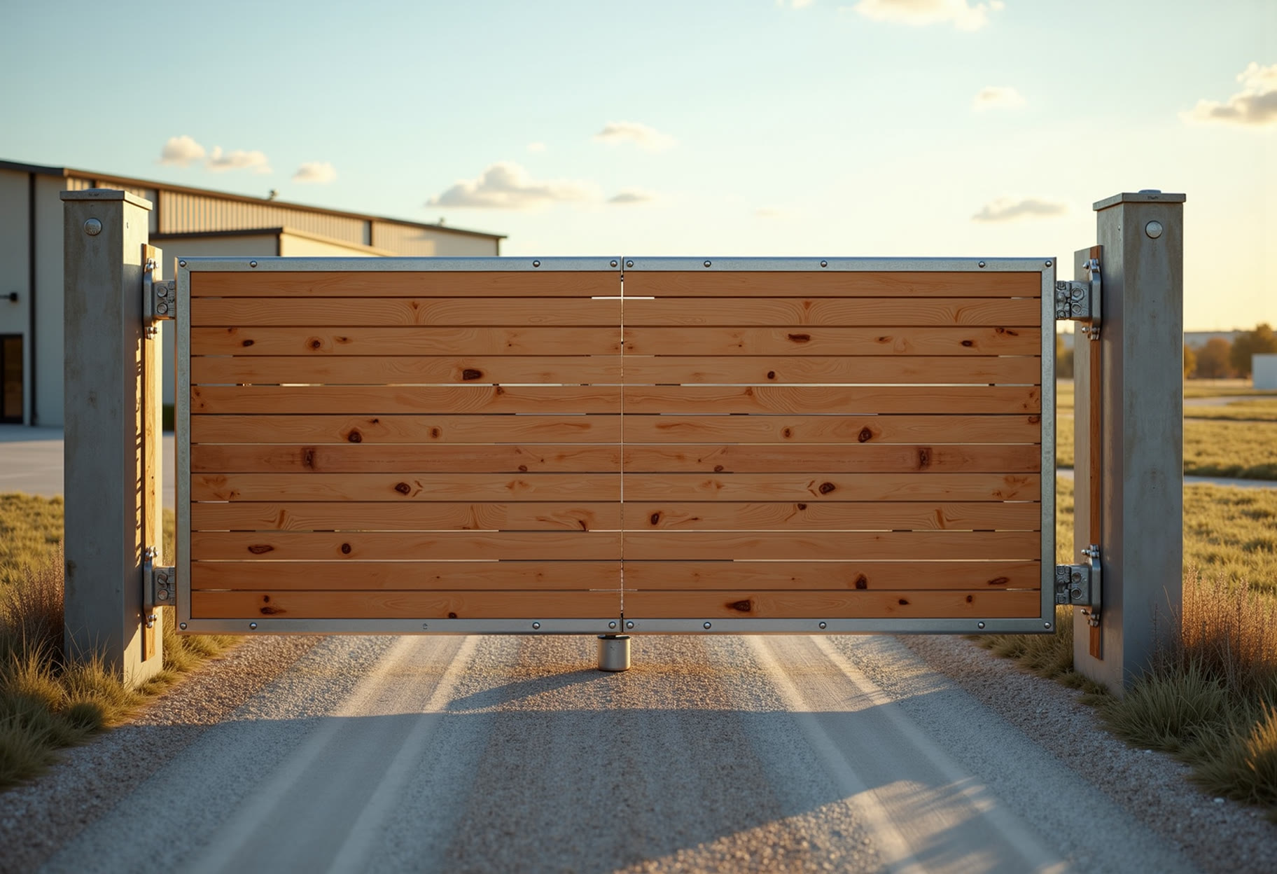 Cantilever slide gate across a gravel drive in Choctaw