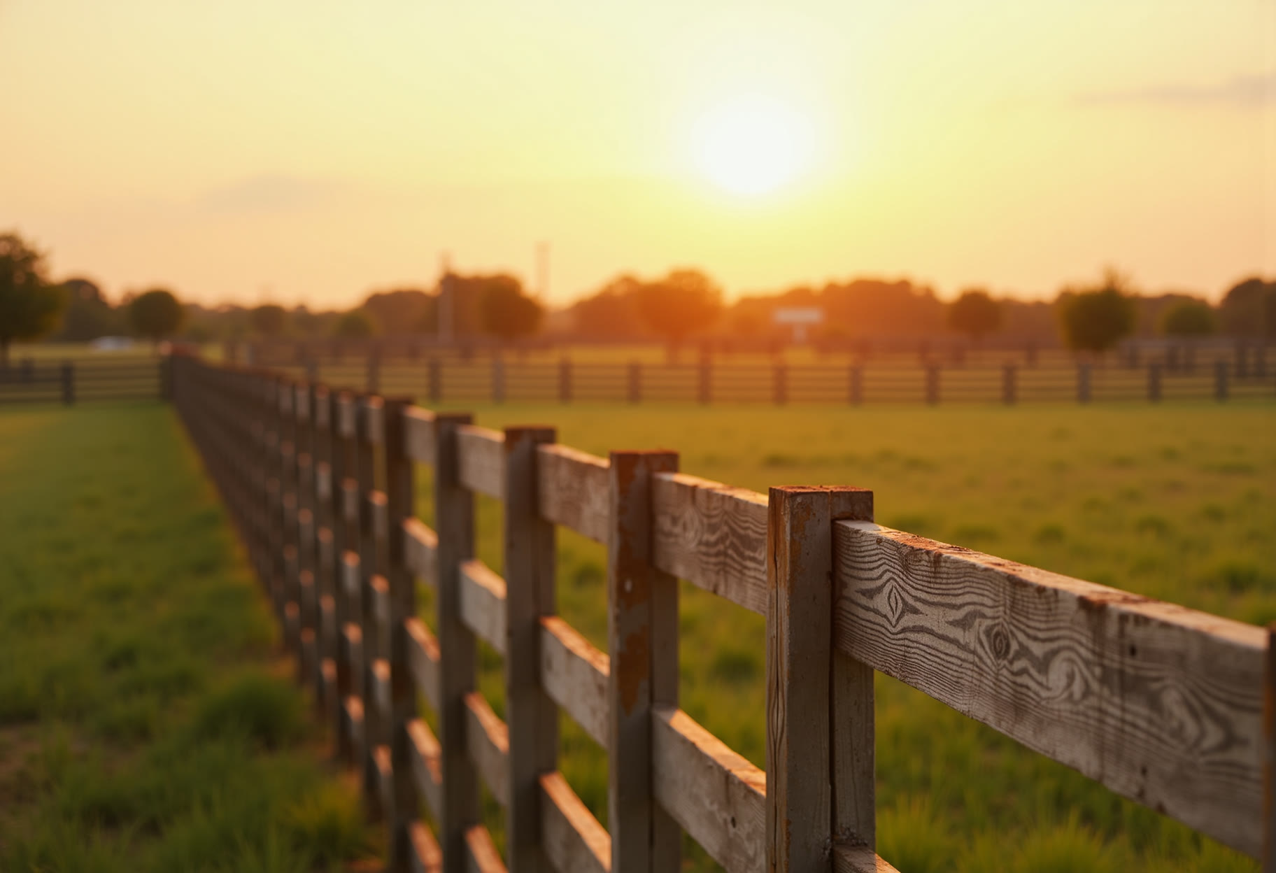 Continuous panel fence along a horse paddock outside Tuttle